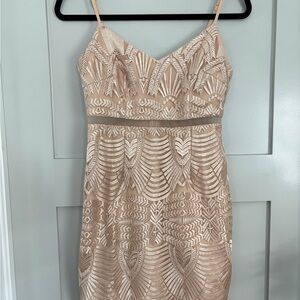 Guess Gold Beige Geometric Mini Dress